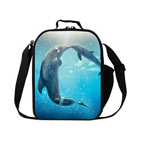 Dispalang Dolphin Lunch Bags for Children Cute Animal Shark Print Small Insulated Cooler Bags for Girls Kids Lunch Box Bags Cover
