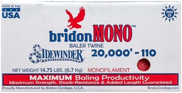 Bridon Max Monofilament Red Hay Baling Twine, Sidewinder 110 Pound Knot Strength and 20,000 Foot Length, 2 10,000 Foot Spools, Crop Baling, Christmas Tree wrap