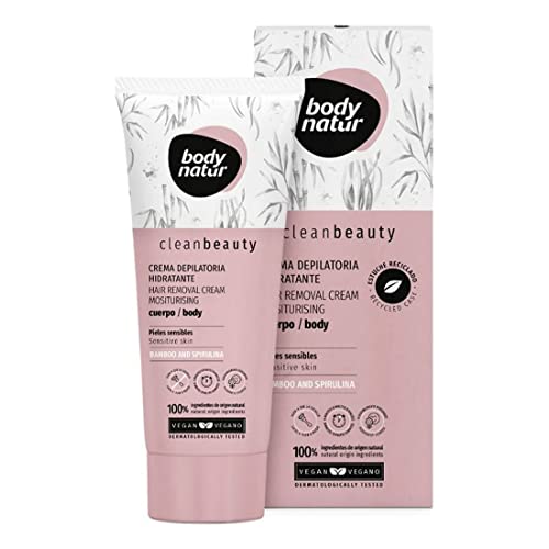 BODYNATUR - Crema Depilatoria Mujer Clean Beauty - Crema Depilación Corporal Bambú y Spirulina - Incluye Espátula - 200 ML