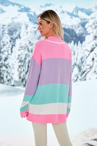 Image of Yousify Womens Sweaters Fall 2025 Oversized Color Block Ski Sweater Crewneck Winter Tops S-2XL