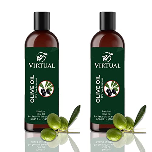 Image of VIRTUAL 100% Pure Natural Olive Oil For Shine & Stronger Hair, Skin Care & Cold Pressed Natural Oil for Multipurpose Use (180ml)-Pack of 2