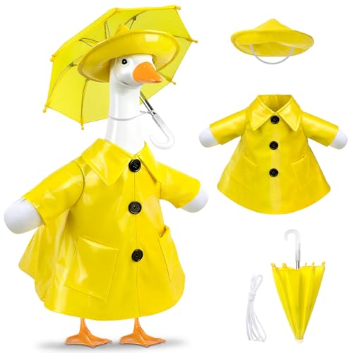 PaLuQiYa 3 Pcs/Set Raincoat Porch Goose Outfits Summer Lawn Goose Statue Raincoat Costume Yard Goose Clothes Raincoats Umbrella Hat Outfit for 23 Statue Patio Garden Decoration Yellow