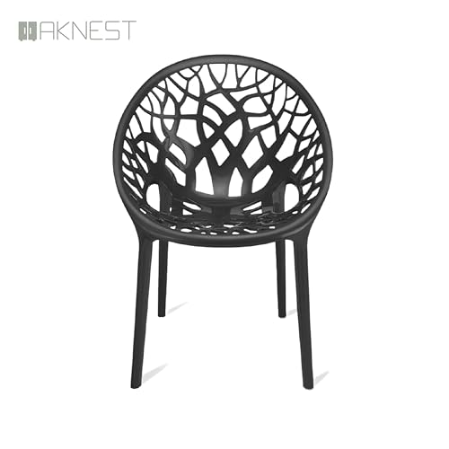 Image of Oaknest Neelkamal Crystal Plastic Chair - Stylish Tree-Design Backrest, Lightweight & Durable for Home, Garden & Patio (Iron Black), Set of 4 Piece