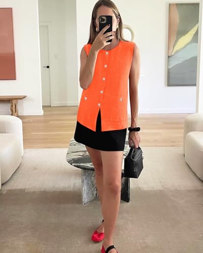 Image of Yousify Womens Sweater Vest Sleeveless Button Down Round Neck Knitted Tank Tops Casual Cardigan with Pockets