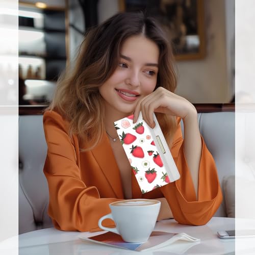Image of Printed Checkbook Cover, RFID Blocking Checkbook, Stylish, Lightweight, Slim Durable, Multi-Functional Checkbook Holder for Personal and Business Checks (Strawberry)