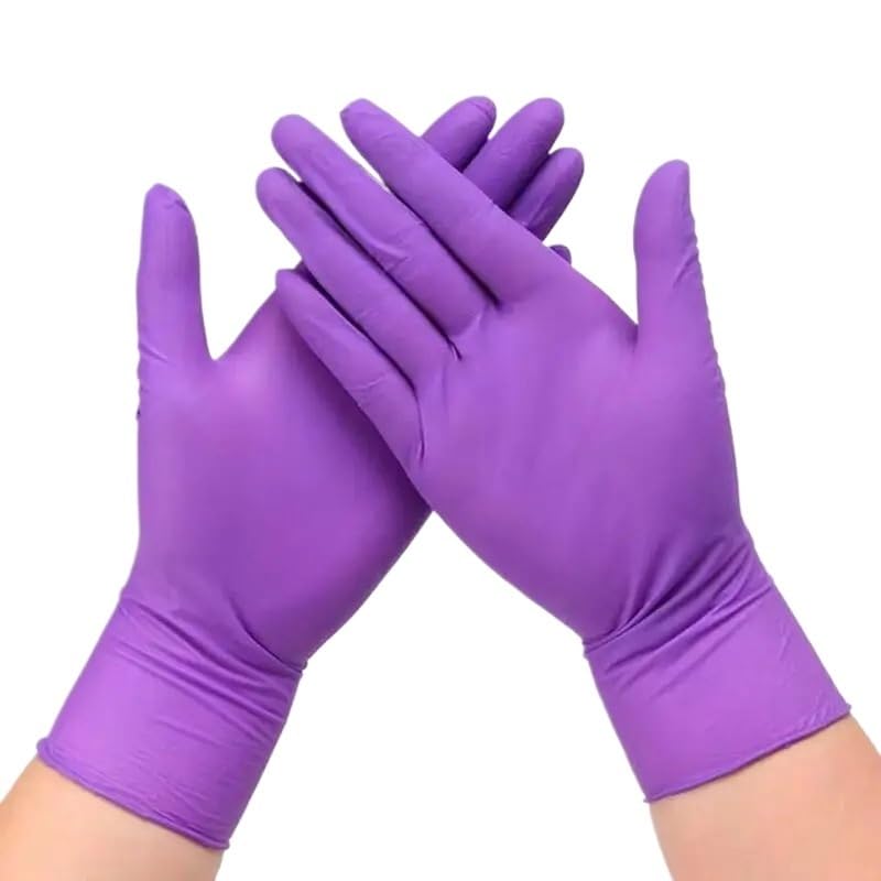 100 szt. fioletowych rękawiczek nitrylowych, jednorazowego użytku, pudrowych, bez lateksu, niesterylnych, do kuchni, gotowania, salonu piękności i tatuażu(Purple 100PCS,S)