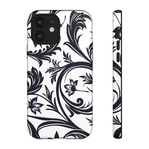 Coque rigide mate motif floral tourbillon noir et blanc pour iPhone 12 finition premium