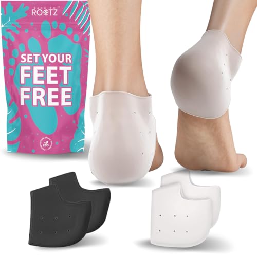 ROOTZ® 2 Paires de Protège-Talons en Silicone | Talonnette Gel pour Soulager Douleur, Ampoules et Épine Calcanéenne | Manchon Respirant et Lavable | 4...