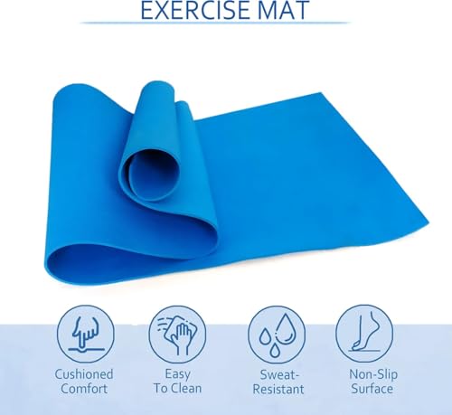 Image of Yoga Mats For Women Yoga Mat For Men Exercise Mat For Home Gym Mat Anti Slip YogaMate 4mm Workout Mat YogaMat For Kids Yoga Mate Gym Mats - Grey, Ethylene Vinyl Acetate (Blue)