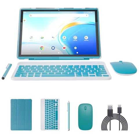10 inch Tablet with Keyboard 2 in 1 Tablet Android 14 Tablets Include Case Mouse Stylus 6000mAh battery 8GB+64GB/1024GB Expandable 10.1" Tableta, Dual Camera tab, WiFi Bluetooth Tablet PC (Navy) Cover