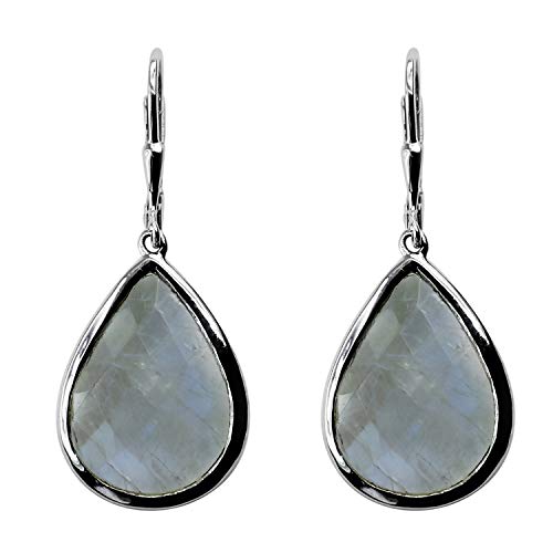 Carillon Rainbow Moon Stone Pear Shape Gemstone Jewelry 18K White Gold Drop Dangle Earrings For Women/Girls #TOP12