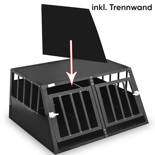 Defacto Hundetransportbox Alu Hundebox Reisebox Autobox Gittertür abschließbar Aluminium Transportbox für Hunde Tiertransportbox (Schwarz, (L) 89X69X50 cm)