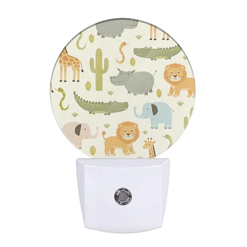 Uanvaha Cartoon Safari Animals Night Lights Plug into Wall Cute Hippo Crocodile Lion Elephant and Giraffe Night Light Auto on/Off LED Lighting Sleep Friendly for Boys Girls