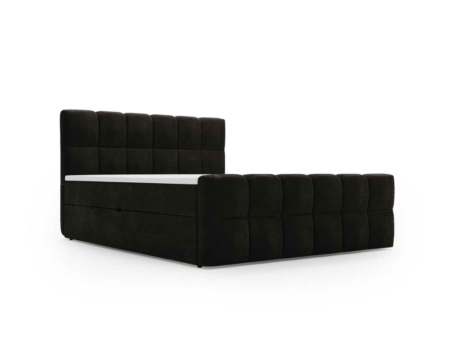 GRAINGOLD Alicante Bett, Boxspringbett mit Bettkasten, Polsterbett mit Bonell-Matratze, Velvet-Stoff, mit Topper, mit Kopfteil (Schwarz, 200x200)