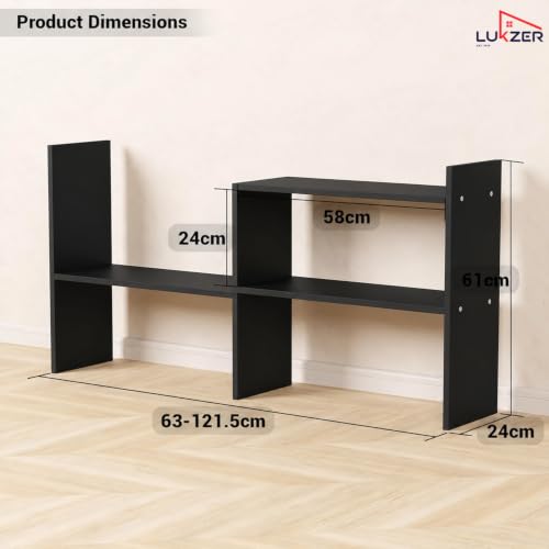 Image of Lukzer MR-011 Black Adjustable 5-Tier Bookshelf | Multi-Functional Storage Rack for Living Room, Bedroom, Home, Office & Kitchen|Engineered Wood Bookcase|121x61x24cm| DIY Bookshelves | Made in India
