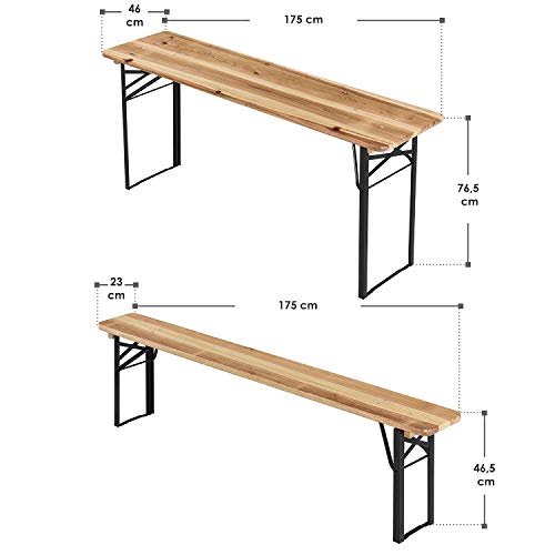 Juskys Holz Bierzeltgarnitur 175 x 46 cm | klappbar | 3-teilig | 2 Bierbänke & Biertisch | Festzeltgarnitur Biertischgarnitur Gartenmöbel-Set - 2