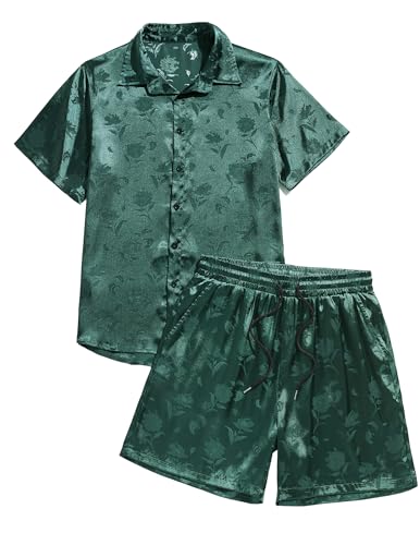 Image of ZAFUL Men's 2 Pieces Sets Outfits Summer Beach Set Short Sleeve Button Down Zip Up Shirt And Short Sets