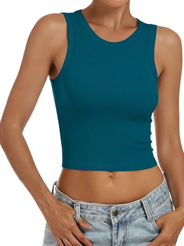 Image of ANRABESS Womens Crop Tank Tops High Neck Sleeveless Ribbed Knit Slim Fit Shirts 2026 Summer Casual Basic Workout Clothes