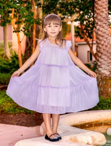 Arshiner Girl's Summer Dress Flared Sleeve Loose Fit Swiss Dots Flowy Pleated Dress4