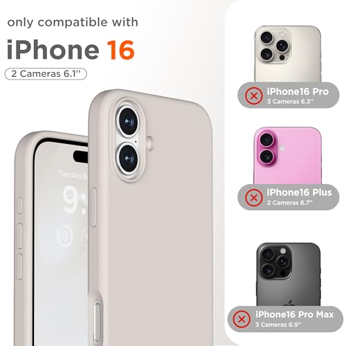 Image of Magnetic for iPhone 16 Case, Compatible with MagSafe, Liquid Silicone Phone Cover with Screen Protector & Camera Protector, Soft Anti-Scratch Microfiber Lining Inside 6.1 inch, Stone