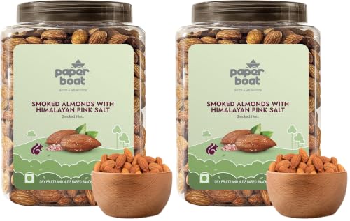 Image of Paper Boat Premium Smoked and Roasted Almonds Himalayan Pink Salt, Healthy Snack - Salted Badam, Reusable Jar 1Kg (Pack of 2)