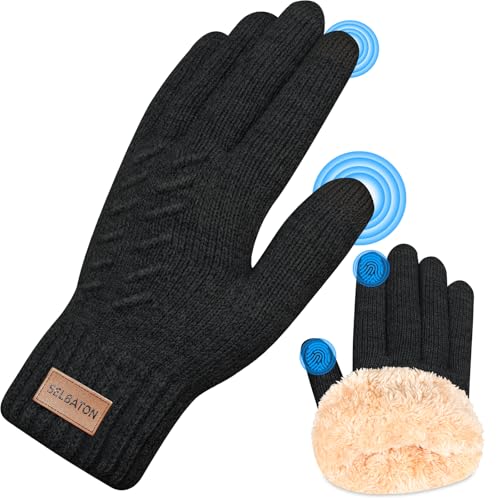 SELBATON Handschuhe Winter für Damen und Herren mit Wolle Verzweigung Strick Elastisch Touchscreen Winterhandschuhee für Kaltes Wetter zum Laufen zum Skifahren Fahren