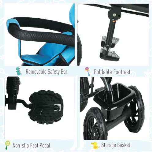 Image of JoyRide 3 in 1 Baby Tricycle Toddler Stroller Kids Pedal Tricycle w /Pusher Removable Canopy Safety Bar Storage Footrest for 18 Months to 5 Years (DARKBLUE)