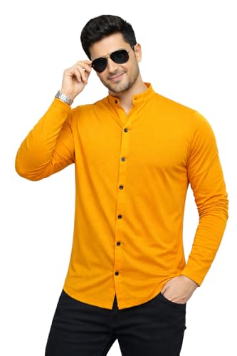 Image of Blisstone Men's Band Collar Shirt - Full Sleeve Slim Fit Casual Cotton Blend Mandarin Collar Button Down Shirt