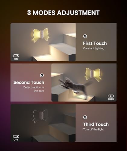 Image of LOFTEK Motion Sensor Wall Light, Rechargeable Color-Changing Sconce with Butterfly Wing Design, Dimmable Brightness, 1800mAh Battery, Perfect for Hallway, Stairs, Bedroom, Bathroom [2 Pack]