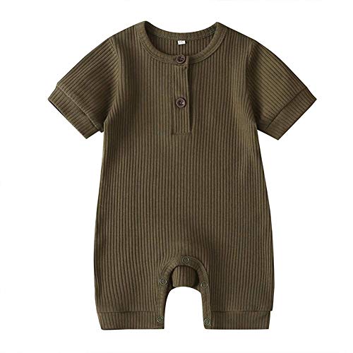 Dadaryeong Infant Newborn Unisex Baby Romper Bodysuit Boy Girl Ribbed Button Short Sleeve Jumpsuit Outfit Clothes (Green, 0-3 Months)