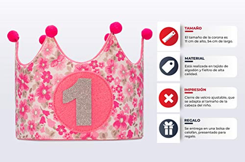 Kembilove Kroon voor de eerste verjaardag van baby's – kroon van stof voor kinderverjaardag decoratie verjaardag meisjes… - Image 7