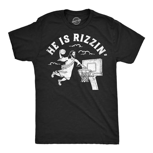 Funny Jesus T-Shirt He is Rizzin Christian Basketball Tee Faith-Based Easter Shirt for Men Soft Cotton Blend Comfy Short Sleeve - Black XL