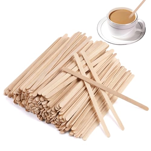 200 Piezas Paletinas de Café de Madera, 11cm Palitos de Café Desechables, Biodegradables Agitadores de Madera, para Girar Azúcar, Bebidas, Cócteles, para Bebidas Calientes y Frías, Manualidades
