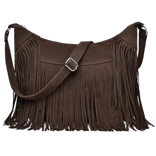 Image of Fringe Hobo Bags for Women Vintage Suede Crossbody Bag Hippie Western Cowgirl Purses Tassel Shoulder Bag