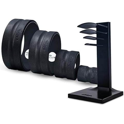 Chirp Wheel & Rack Bundle: A Complete Back Care Solution Including Storage, Alleviating Back Pain, Deep Tissue, and Trigger Point Therapy. Conveniently Stores Four Wheel Sizes - Black, 4 Pack. Cover
