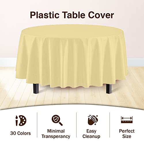 Party Solids Pack Of 6 Premium Plastic Tablecloth 84 Inch Round Plastic Table Cover - Light Yellow - 4