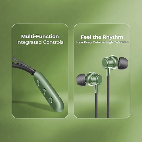 Image of Bluetooth Neckband Earphones, Bluetooth V5.4, 25+ Hours Playtime, C-Type Fast Charging Port, Multi-Function Integrated Controls, Green