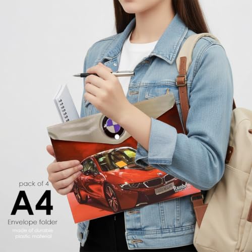 Image of Shuban A4 Plastic File Folder Document Organizer, Plastic File Holder with Snap Button, Waterproof Certificate Folder for Office, School, Home (Style-6-Printed Folder- 4 Pcs -Multi Design)