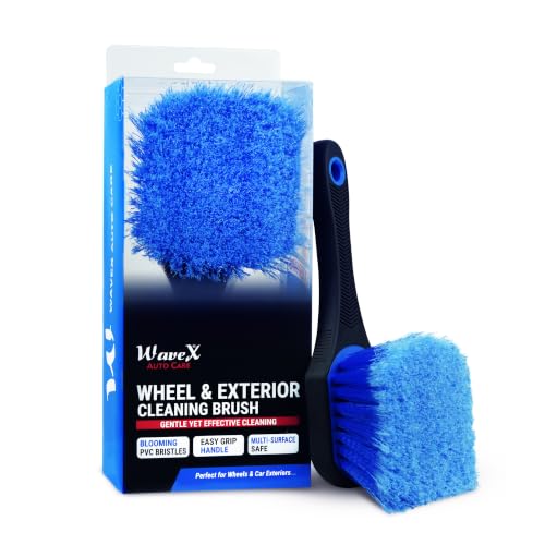 Image of Wavex Wheel & Exterior Cleaning Brush for Car & Bike Detailing | Soft Blooming PVC Bristles | Multi-Surface Cleaning Brush for Wheels, Exterior Trim, Plastic Parts & Upholstery