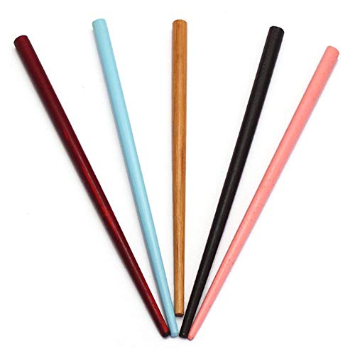 5 Pcs 4.9" Wooden Hair Sticks Mixed Color Simple Hairpin Chopsticks Hair Accessories for Women and Girls