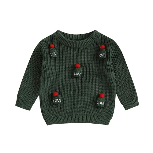 Amnnchya Christmas Outfit Toddler Infant Newborn Baby Sweater 3D Hat Knit Sweatshirt Little Girls Fall Oversized Pullover (Green, 4-5 Years)