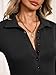 Tankaneo Womens Deep V Neck Long Sleeve Tops Collared Button Down Slim Fitted Polo Shirts Casual Work Knit Tees Black