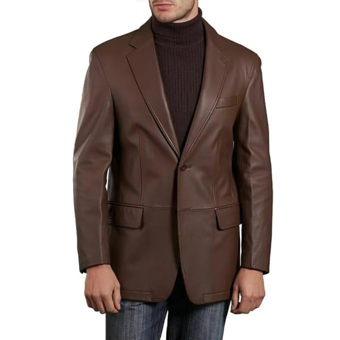 chava Leather Men's Premium Brown Leather Blazer, Classic Fit, Two-Button Suit Jacket with Pocket Square-picture-13