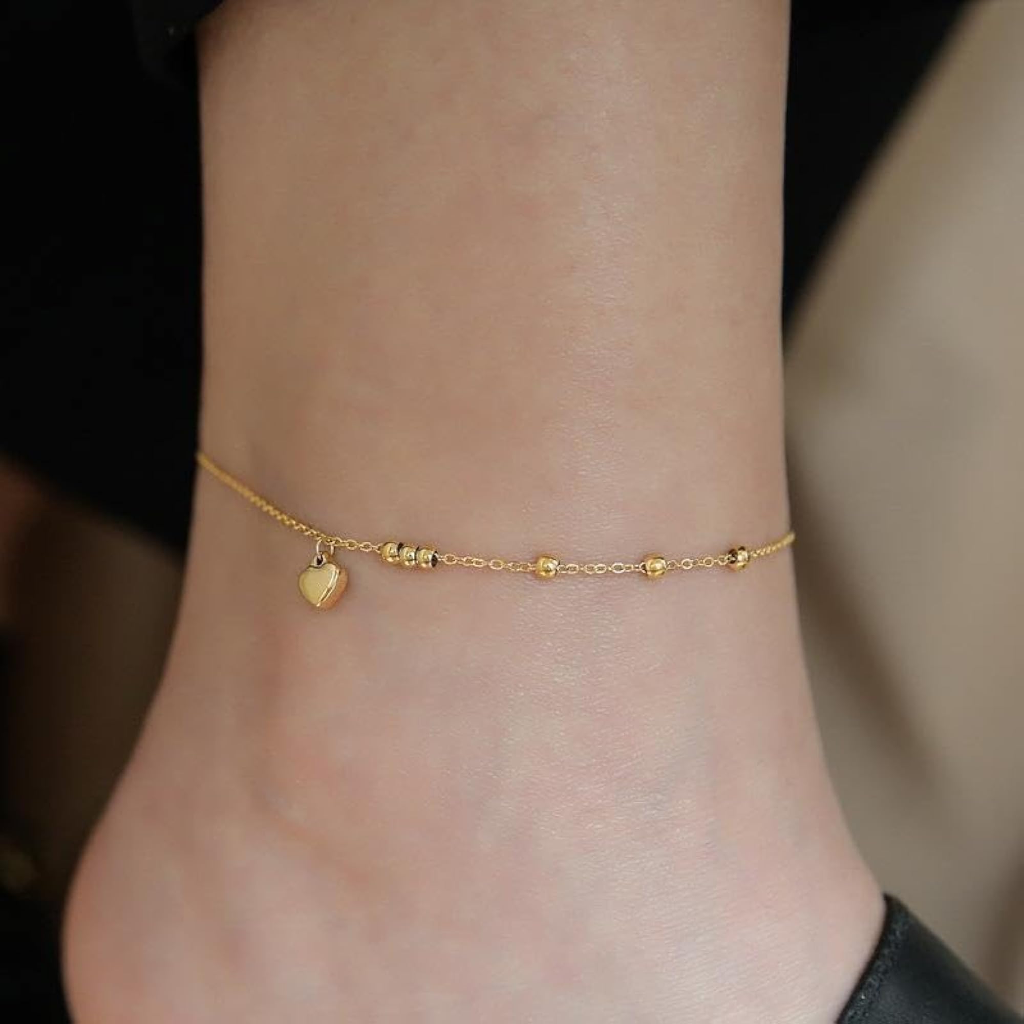 Women's 18K Gold Plated Mini Heart Drop Beads Anklet