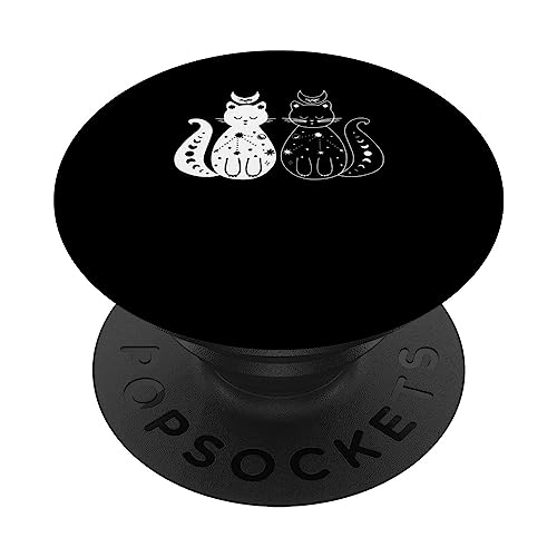 Cat Moon Vintage Witchy Cat Celestial Enthusiasts PopSockets Swappable PopGrip, Black