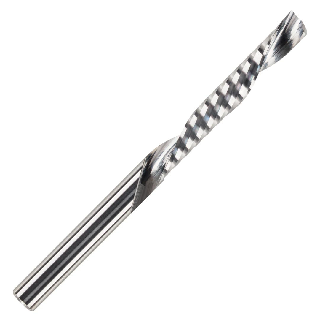 6mm x 42mm Flute x 6mm Shank Solid Carbide Single Flute Down Cut Router Bit – CNC Router Cutter for Wood, MDF, Plywood, Plastic, Aluminium & Composites – Industrial Quality Spiral Bit