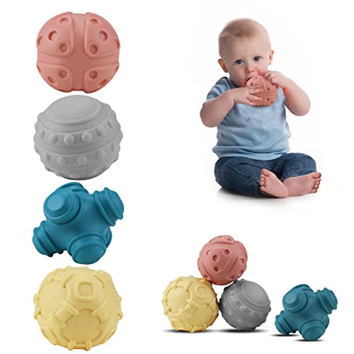 Baby Soft Textured Ball Set,Sensory Ball Toys,Sound&Bath Toys Balls,Suitable for Baby Sensory Exploration Toys Gift Over 6+ Months(4PCS)
