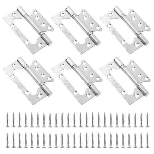 QINGHEC 6PCS Heavy Duty Flush Hinges Stainless Steel, 4in External Flush Hinges with Ball Bearing for Internal & External Doors & Gates