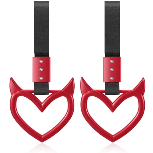 Fabbay 2 Pieces Heart Handle Keychains Car Accessory Heart Hand Strap Drift Charm for Car Interior Exterior Decoration(Red,Devil Style)