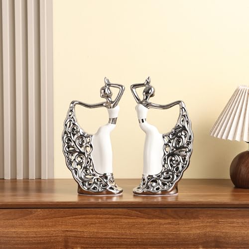 Estatuas de cerámica 2 piezas figura mujer bailarina decorativa miniatura 6